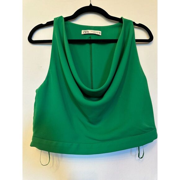 ZARA Flowy Draped Neckline Emerald Crop Top Size Medium for St Patricks Day! - Picture 7 of 7